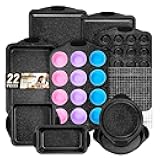 Baking Pans Set Nonstick, Bakeware Sets Stackable with Silicone Handles, AIVIKI 22 Pieces Oven Pan for Cooking Including Baking Cookie Sheet with Rack, Roast Pan, Cake Pan, Loaf Pan, Muffin Pan, Black