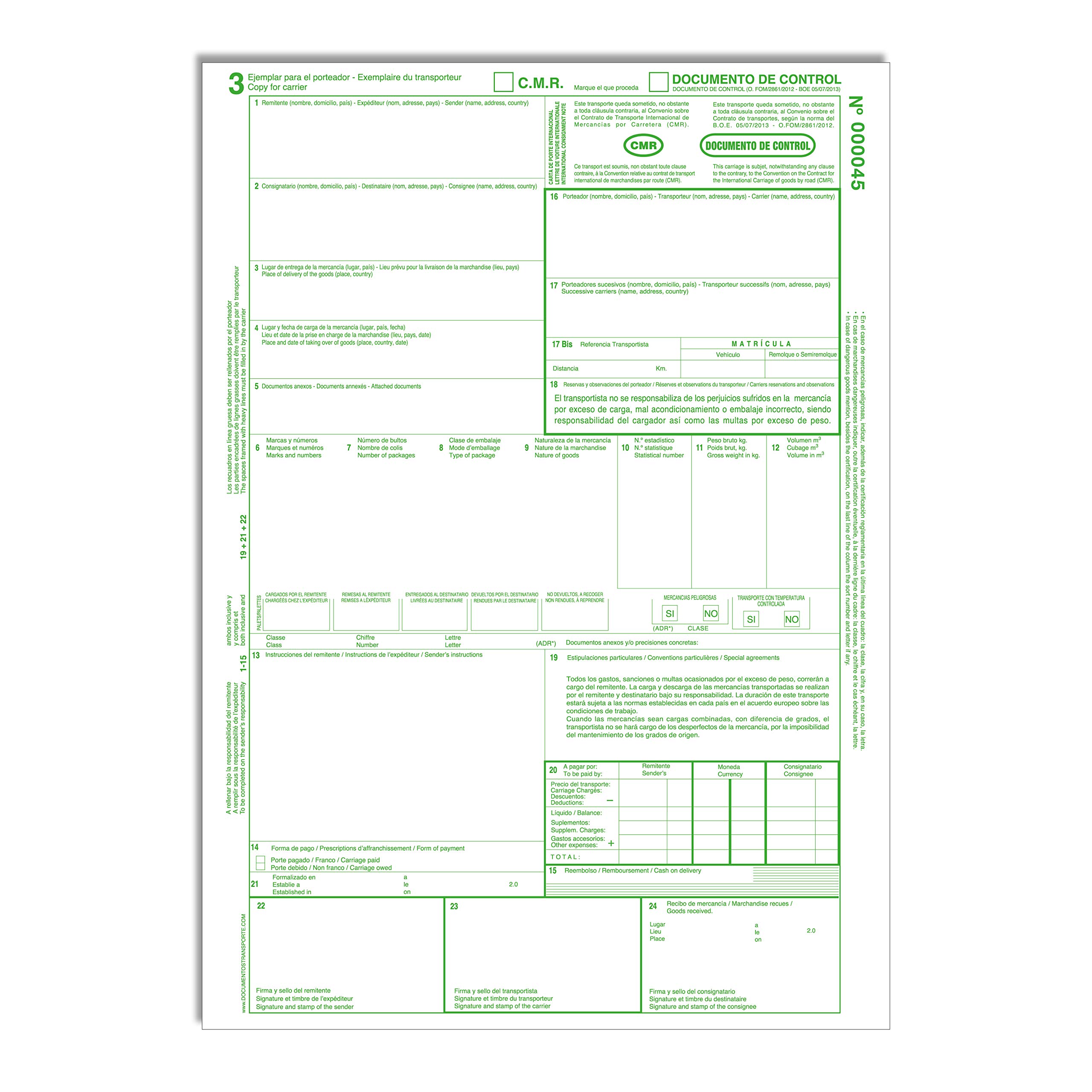 Pack 10 Talonarios CMR Autocopiativos - 4 copias Numeradas