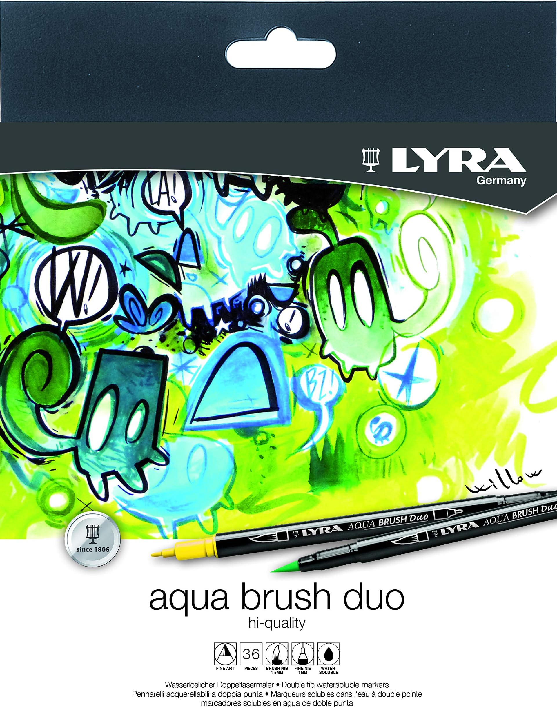 Aqua Brush Duo Brush Markers - Set of 36 Water Based All Ages for Fine Details and Wide Strokes