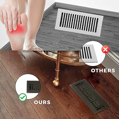 Miniatura 4 de Precision Flow Registro de piso de acero de 4 x 12 pulgadas, diseño metro, acabado de bronce metálico, cubiertas de ventilación prémium para el