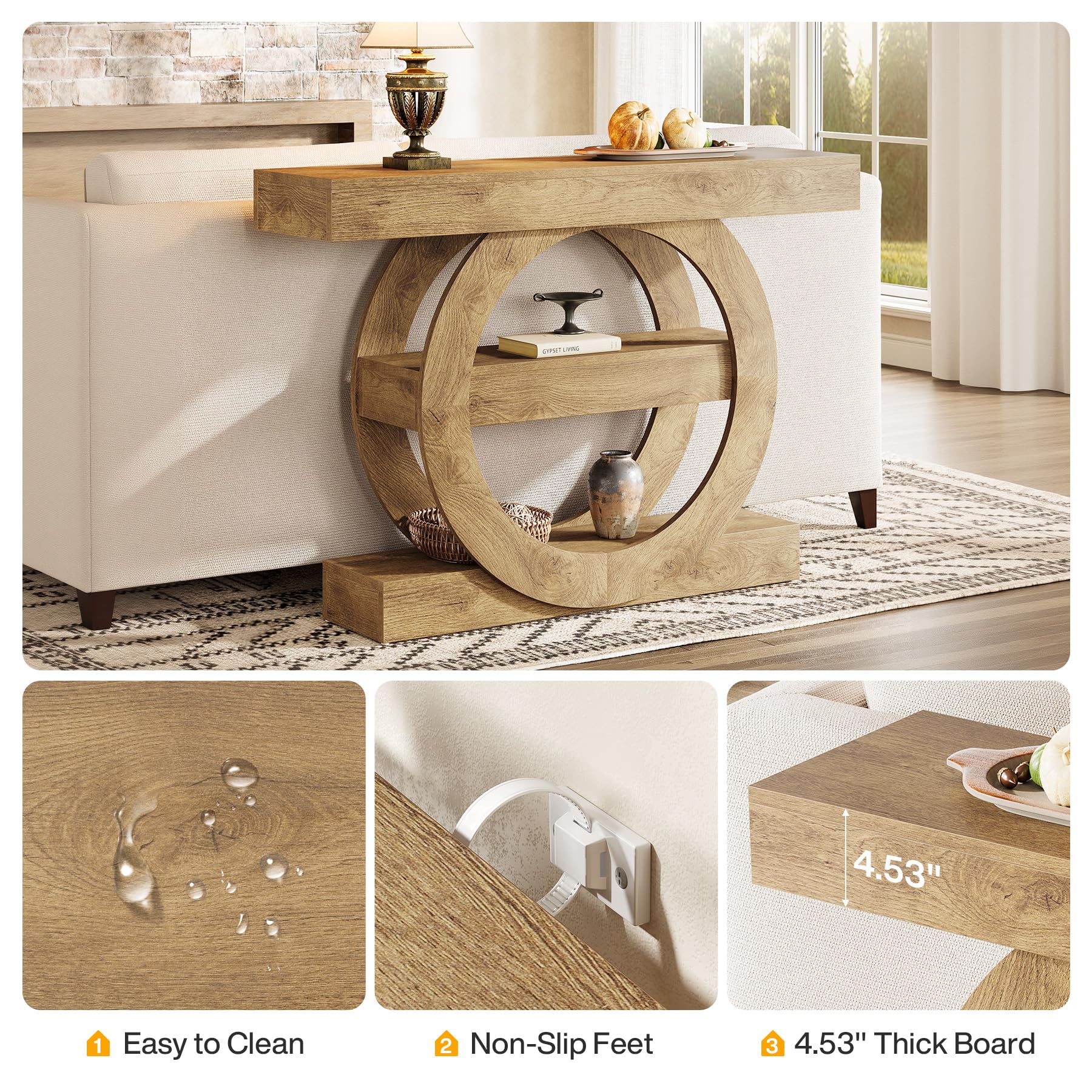 Tribesigns Table Console étroite pour canapé, 105 x 30 x 80 cm, Table d'entrée à 3 Niveaux, Console Meuble avec Rangement pour Couloir, Salon, Bureau et Chambre à Coucher, Marron (Brun Clair)