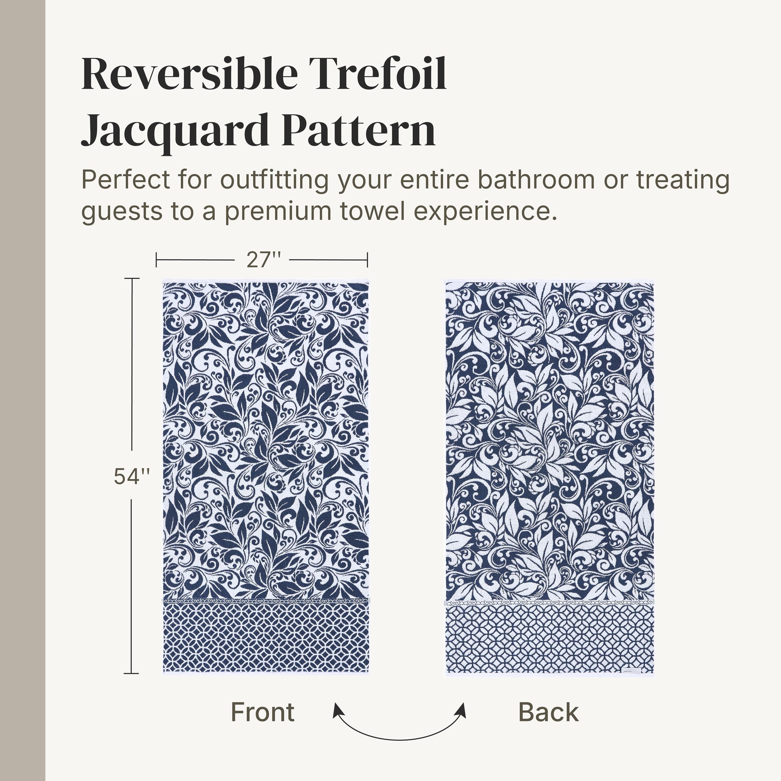 Modern Threads Trefoil Filigranes 6-teiliges wendbares garngefärbtes Jacquard-Handtuch-Set, Badetücher, Handtücher und Waschlappen, super saugfähig und schnell trocknend, 100% gekämmte Baumwolle