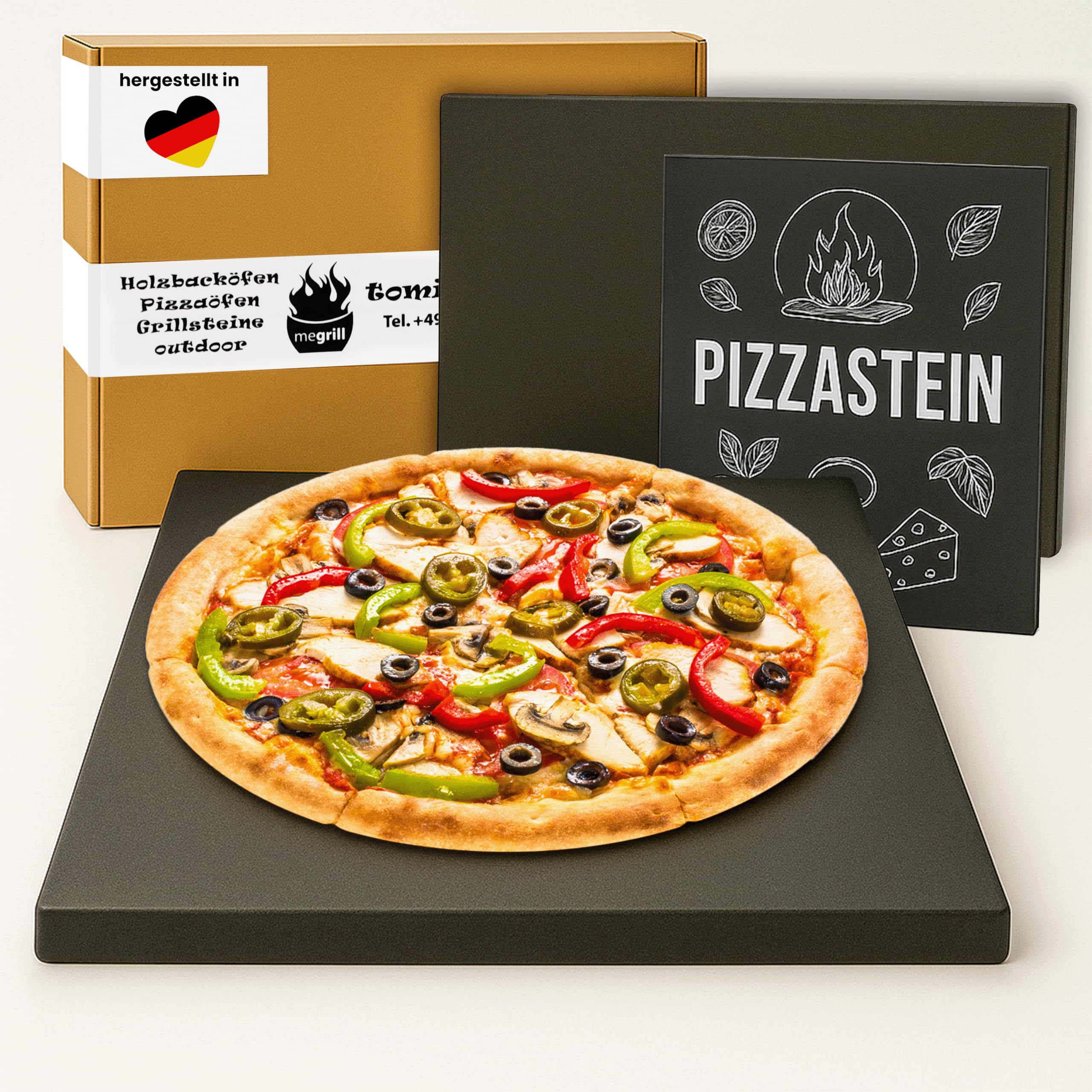 Megrill Cordierit Pizzastein für Holzkohle und Gasgrill 500x400x20 | Rechteckige Form, für Elektrogrill & Pizzaöfen geeignet, hitzebeständig bis 900°C, leicht zu reinigen, knusprige Pizzaböden