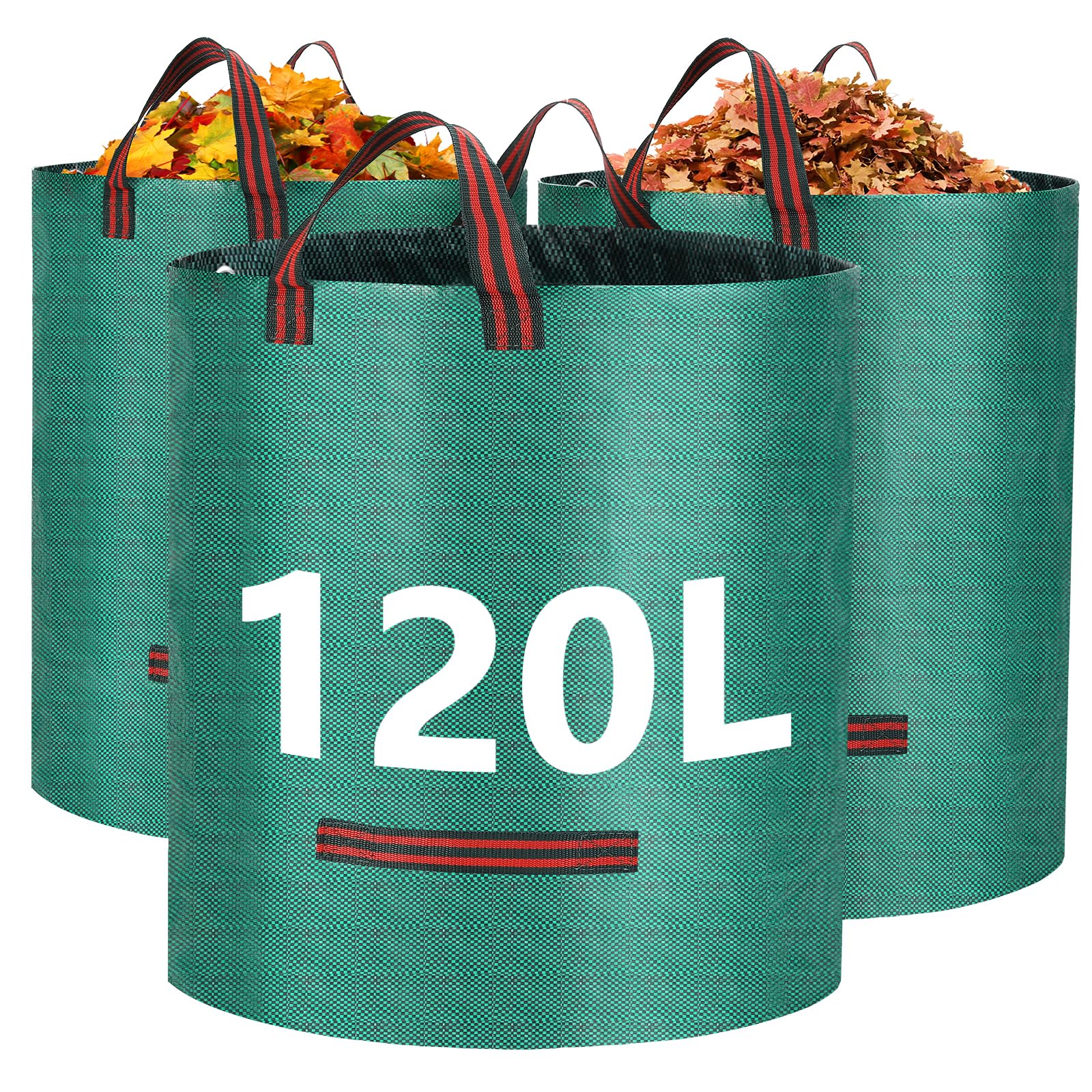 Heavy Duty Garden Waste Bags, 120 Litre 3 Pack Reusable Garden Sacks Builders Bags, Industrial Fabric and Handles, Refuse Rubbish Bag Waterproof Green Waste Sack for Plant Leaf Trash Debris