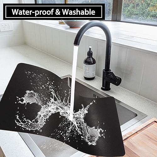 Miniatura 4 de Manteles individuales lavables de cuero, impermeables, resistentes al calor, fáciles de limpiar, para mesa de comedor, mesa de cocina (4, negro)