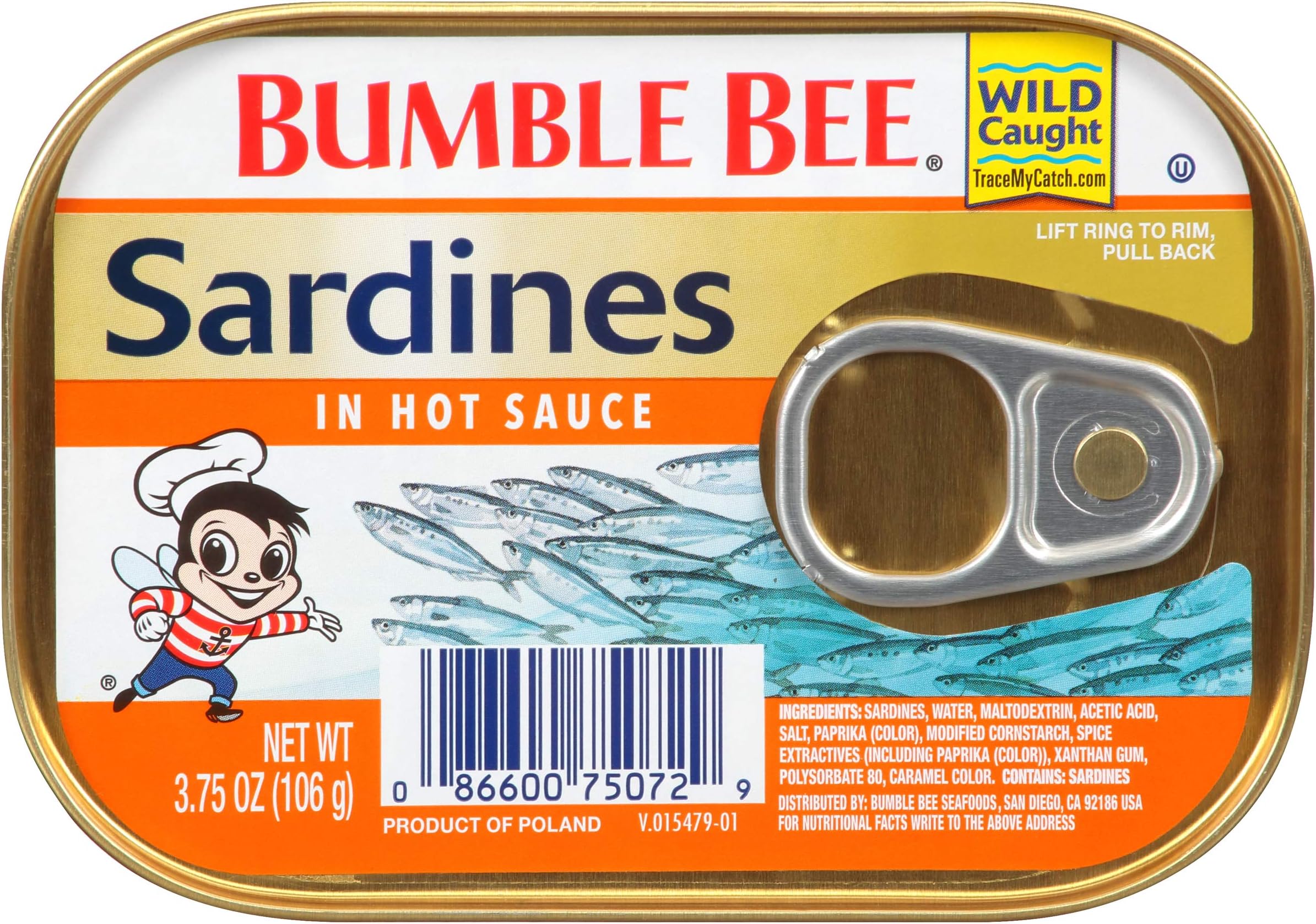BUMBLE BEE Sardines in Hot Sauce, 3.75 Ounce Can (Pack of 18), Canned Sardines, High Protein Food, Keto Food, Keto Snacks, Gluten Free Food, Canned Food, Low Carb Snacks