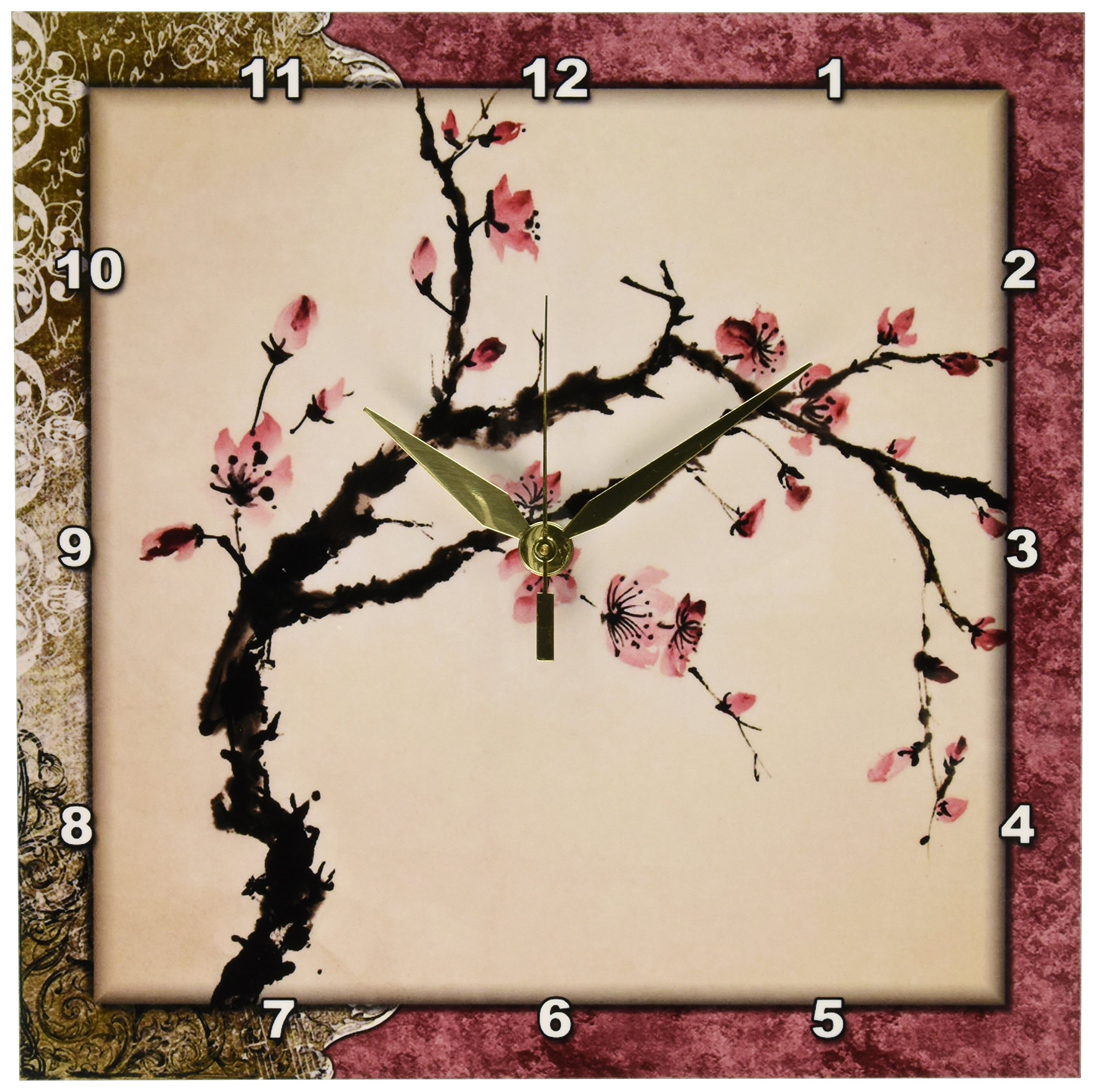 3dRose LLC Elegant Chinese Flowers 10 by 10-Inch Wall Clock