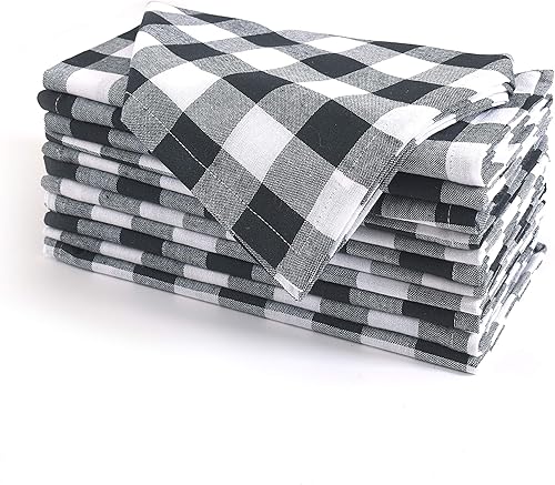 Miniatura 2 de Servilletas de cena, uso diario, calidad premium, 100% algodón, a cuadros, juego de 12, tamaño 20 x 20 pulgadas, servilletas de tela de gran tamaño