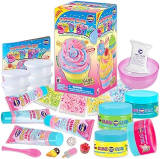 1:1 Squishy Cupcake Glue Slime Kit for Girls Ages 8-12, FunKidz Fluffy Slime Making Kits 23 Pieces Supplies to Make Sweet Butter Soft Slime Gifts for Kids Party Creative Toys