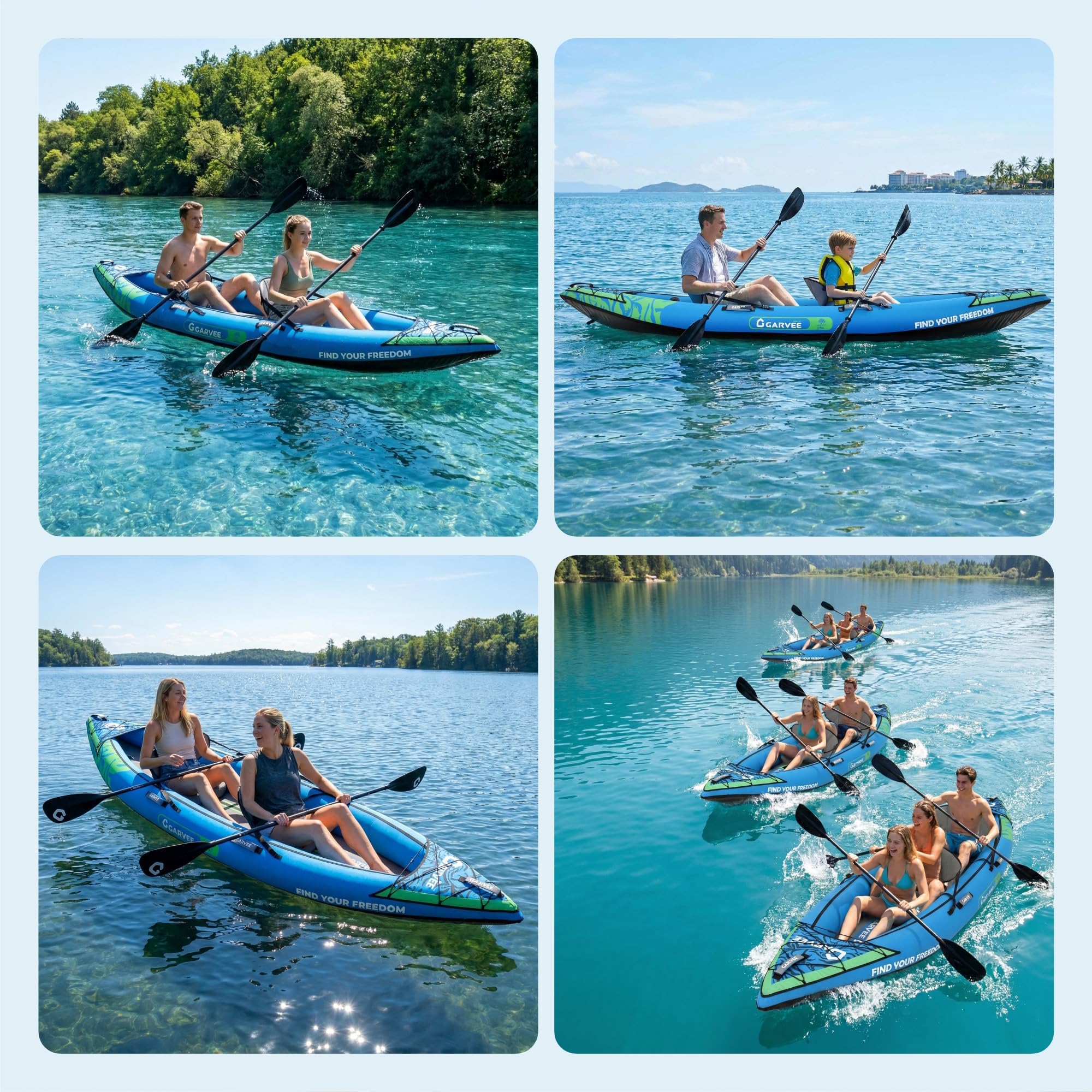 Garvee Kayak Gonflable 2 Places Adulte – 12,5 Pieds – Sièges rembourrés, 3 ailerons Amovibles, Pompe à Main – Sac de Transport, kit de réparation – Capacité 204 kg – Pêche, Loisirs lac/rivière