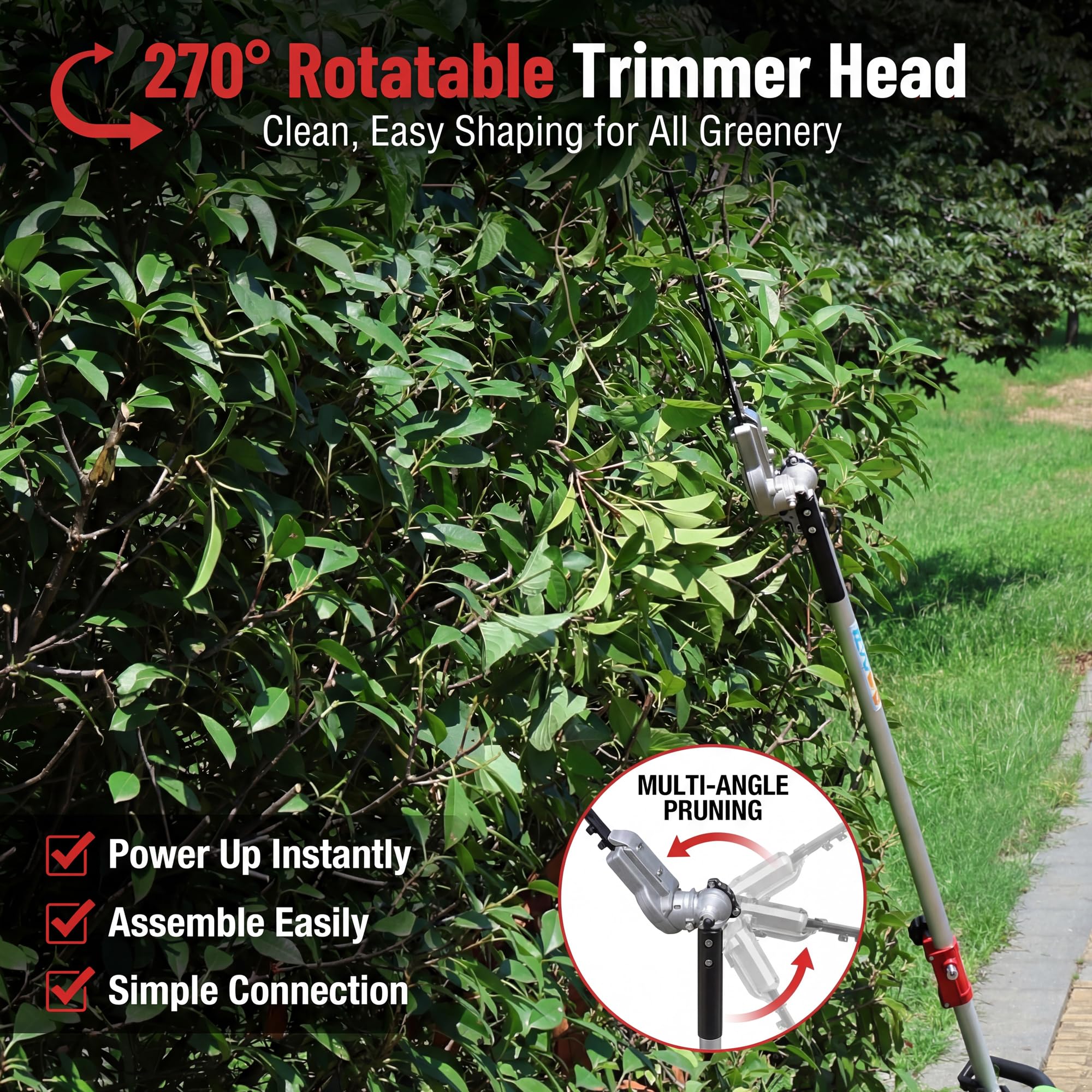 Cortador de cepillo de gas de 2 ciclos multifuncional para sierra de poste de corte de setos, accesorios compatibles con la EPA, correa de hombro refrigerada por aire, sistema de herramientas