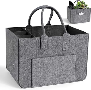 Filztaschen Shopper aus 4mm Filz – Tragekorb mit Griffen – Filztasche mit Fächern für Strand, Auto, Picknick, Robuster Tragekorb als Einkaufswagentasche, Mutti Korb
