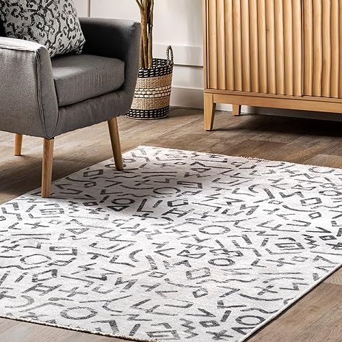 Miniatura 9 de nuLOOM Tania Modern Symbols - Alfombra decorativa lavable a máquina, 3 x 5, gris claro