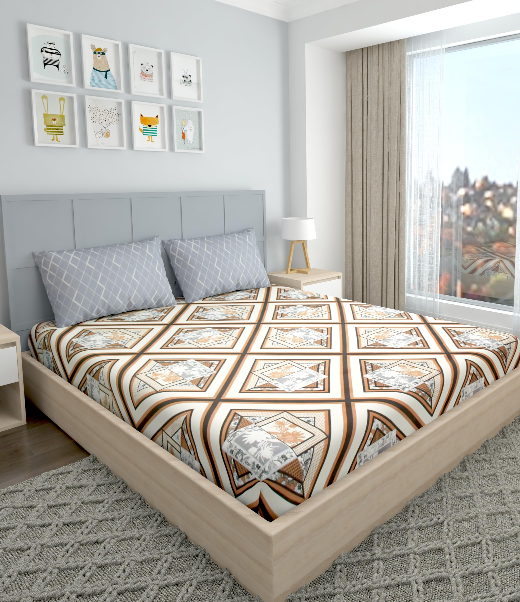VOMZER 300 TC Elastic Fitted Bedsheets Double Size Sheet with 2 Pillow Covers with All Around Elastic, Size 72 x 72 x 10 Inches-Beige Navy (B0CFW3TZF6) Amazon Price History, Amazon Price Tracker