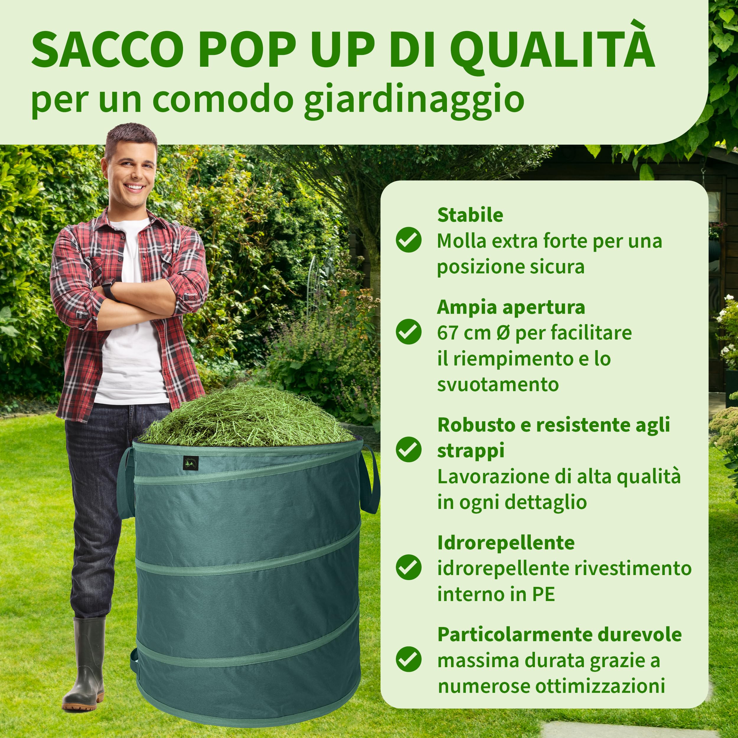 TTL GARDEN 2 sacchi per rifiuti da giardino Premium Pop Up da 270 l, 220 g/m², 600D, Oxford, set da 2 pezzi, 270 litri, pieghevoli, grandi e stabili sacchi per foglie, contenitore da giardino