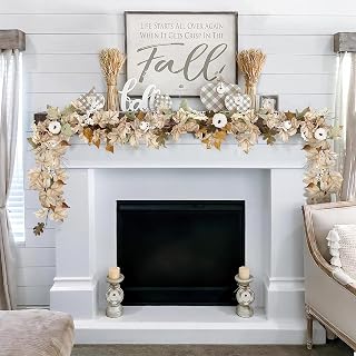 Casini 6Ft Autumn Fall Garland Decorations for Home, Autumn Maples Leaf Pumpkin Berry Garland, Thanksgiving Halloween Mantle Fireplace & Christmas Decor for Indoor Outdoor Porch
