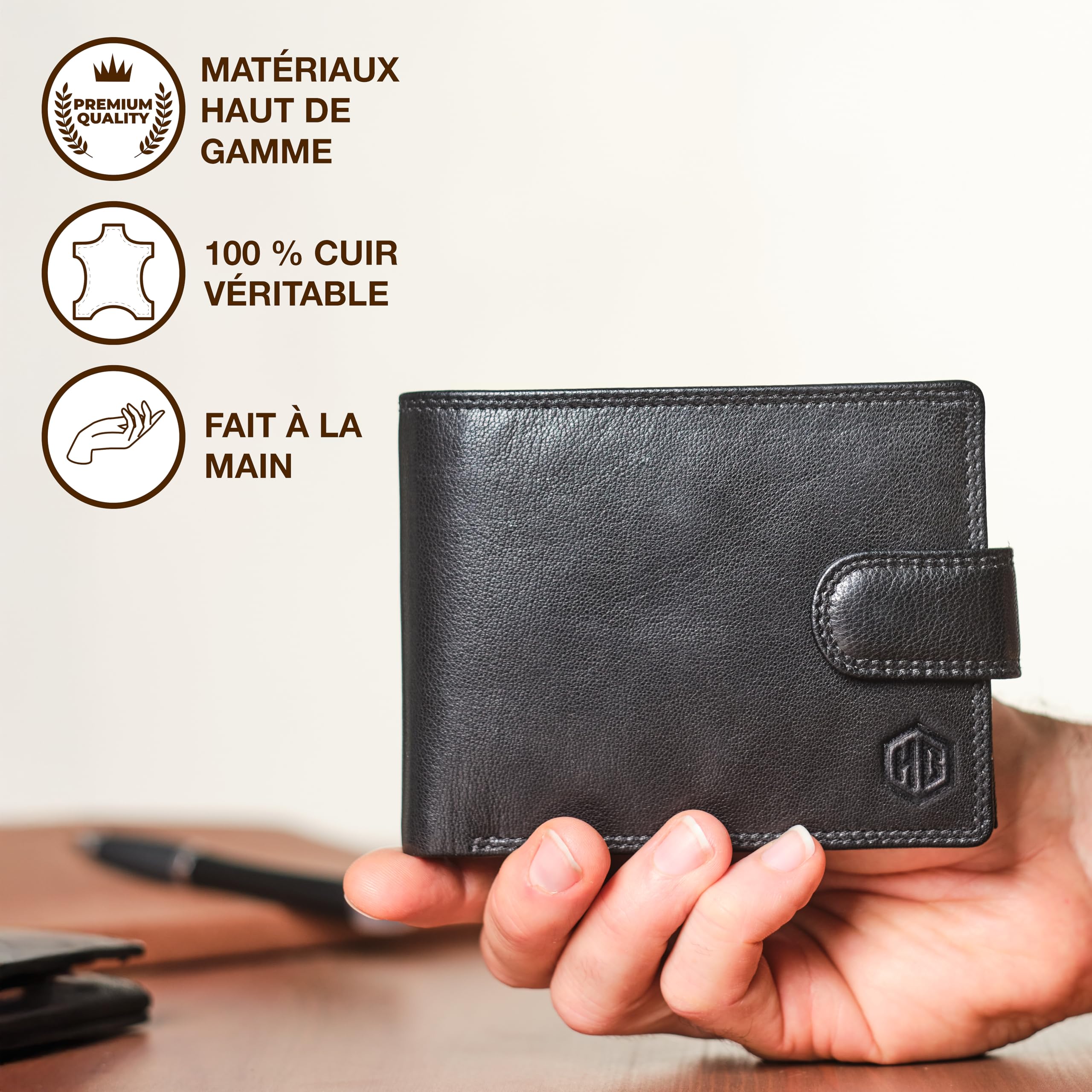 HansGo Portefeuille Homme Cuir Veritable - Portefeuilles et Portecarte avec Blocage RFID- Porte Monnaie Homme - Grande Capacite Poche à Glissière Pièces de Monnaie – Porte Carte Bancaire.