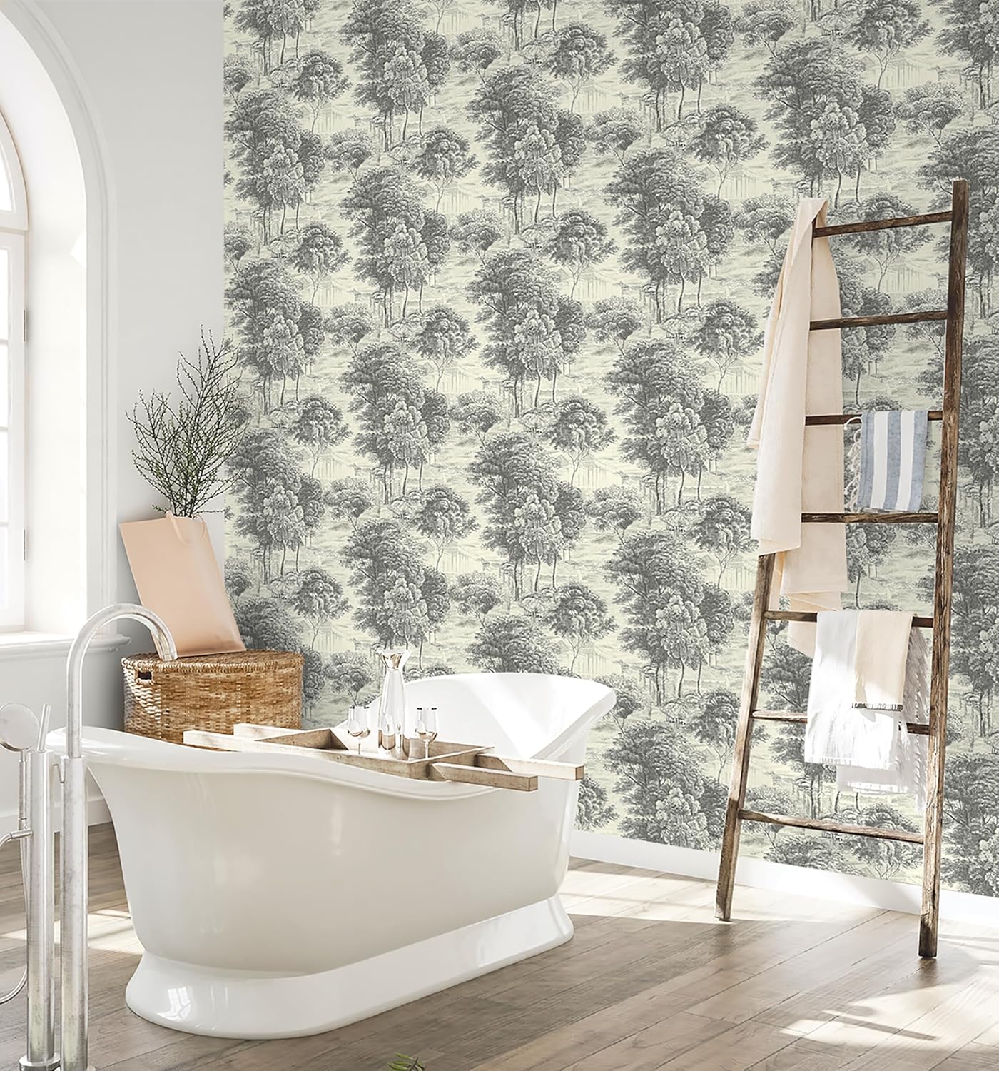 Surface Style - Peel and Stick Wallpaper, Botanical Wallpaper for Bedroom, Powder Room, Kitchen, Self Adhesive, Vinyl, 30.75 Sq Ft Coverage (Yorkshire Dales Collection, Charcoal)
