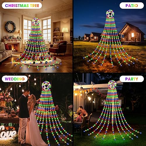 Miniatura 5 de Decoraciones para árbol de Navidad, 16.4 pies, 323 luces LED, luces de cascada con decoración de árbol, 8 modos y temporizador, luces al aire libre