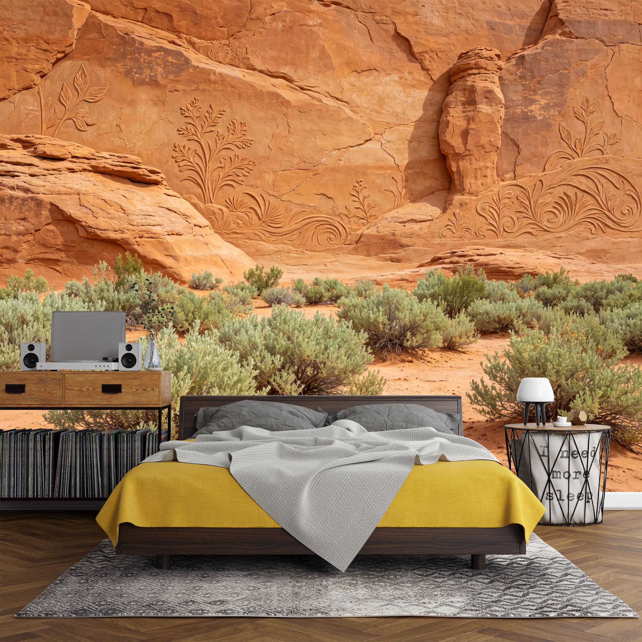 Custom Size Wall Mural， Desert Canyon Sandstone Engraved Cliff Landscape，SelfAdhesive Art Prints wall Fabric(No PVC) Removable Wallpaper Living Room Decor