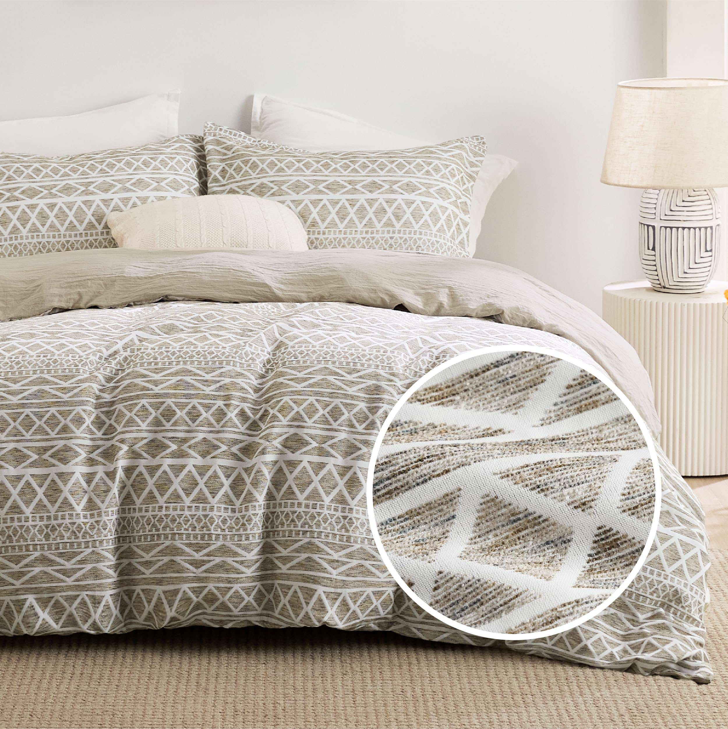 Bedsure Boho Duvet Cover King Size - Boho Bedding Duvet Cover Set for All Seasons, Jacquard Shabby Chic Home Bedding, Comforter Not Included (Khaki, Geometric, King Size,104" x 90")