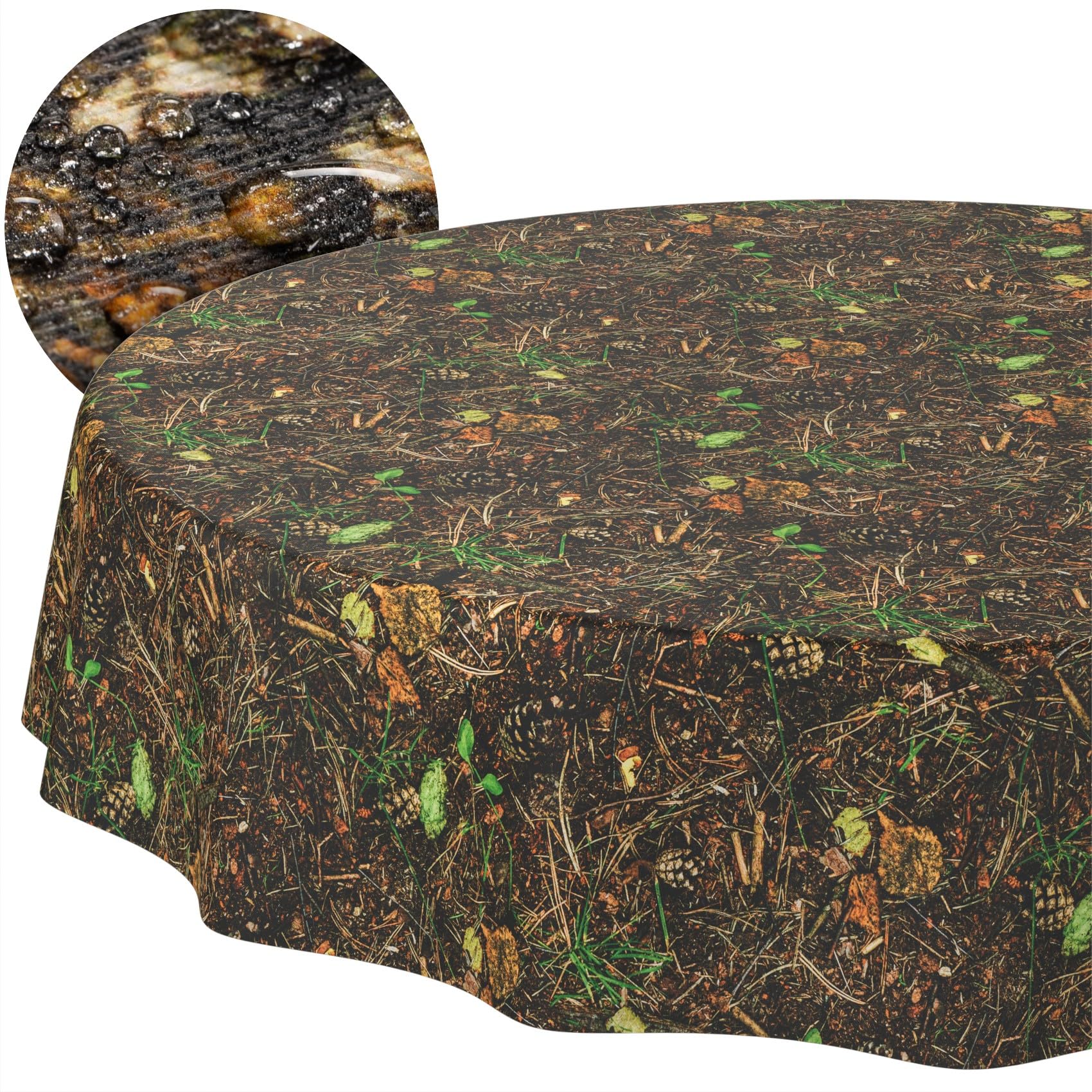Tablecloth Fabric Washable Tablecloth Easy Care Lotus Effect Dirt- and Water-Repellent for Indoor Outdoor Use Round 140 cm Cutting Edge Forest Floor