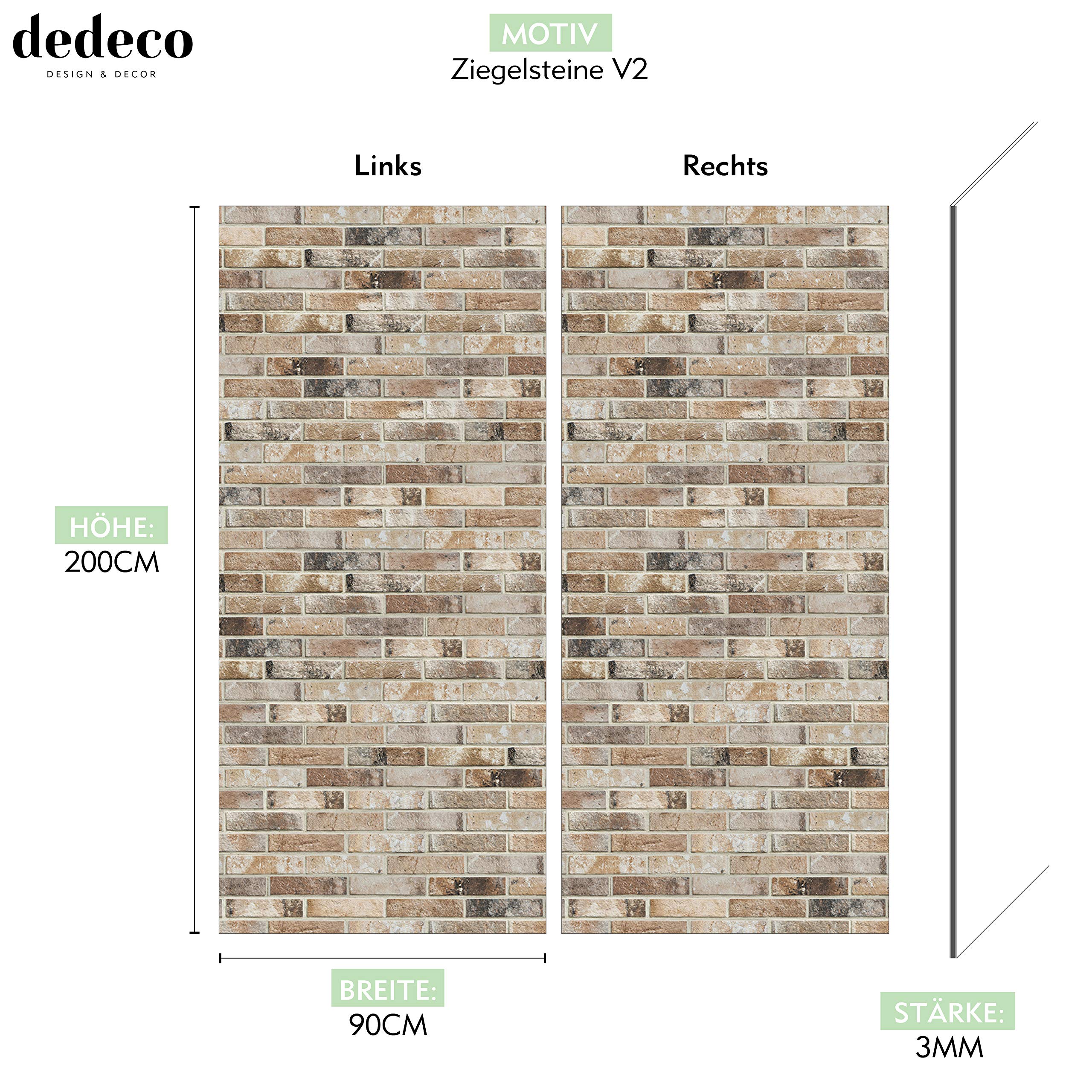 Dedeco Eck-Duschrückwand 'Ziegelsteine V3', Wasserfeste Alu-Verbundplatte, 2x 90x210 Cm, Made In Germany