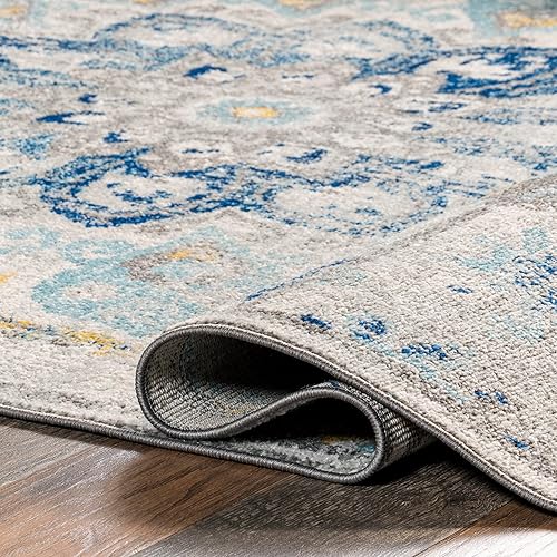 Miniatura 6 de nuLOOM Kiyoko - Alfombra de gran tamaño, diseño floral, color turquesa de 2' 8" x 8', Polipropileno, Azul