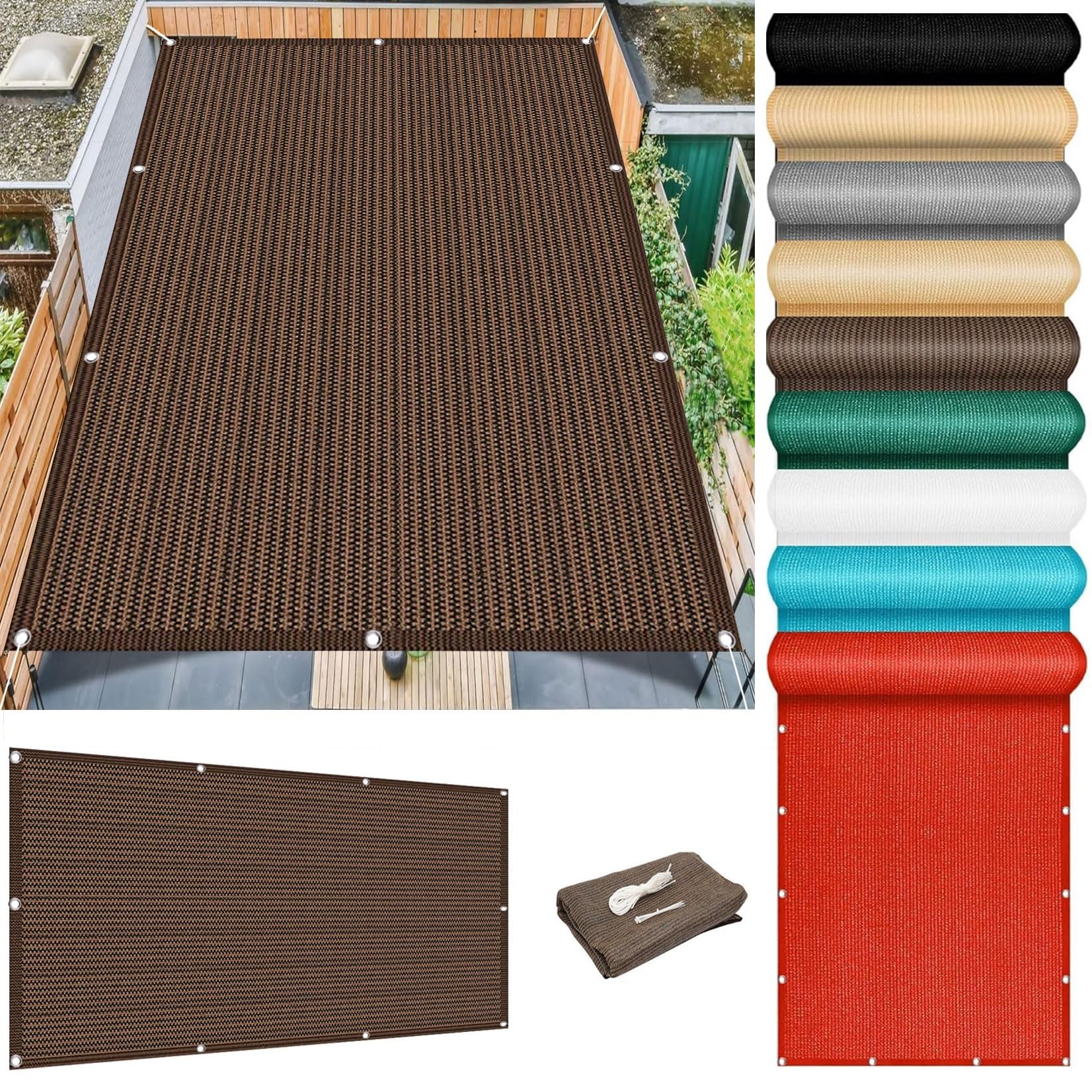 Voile d'ombrage rectangulaire 1.9x8.5 m marron anti-UV pour terrasse