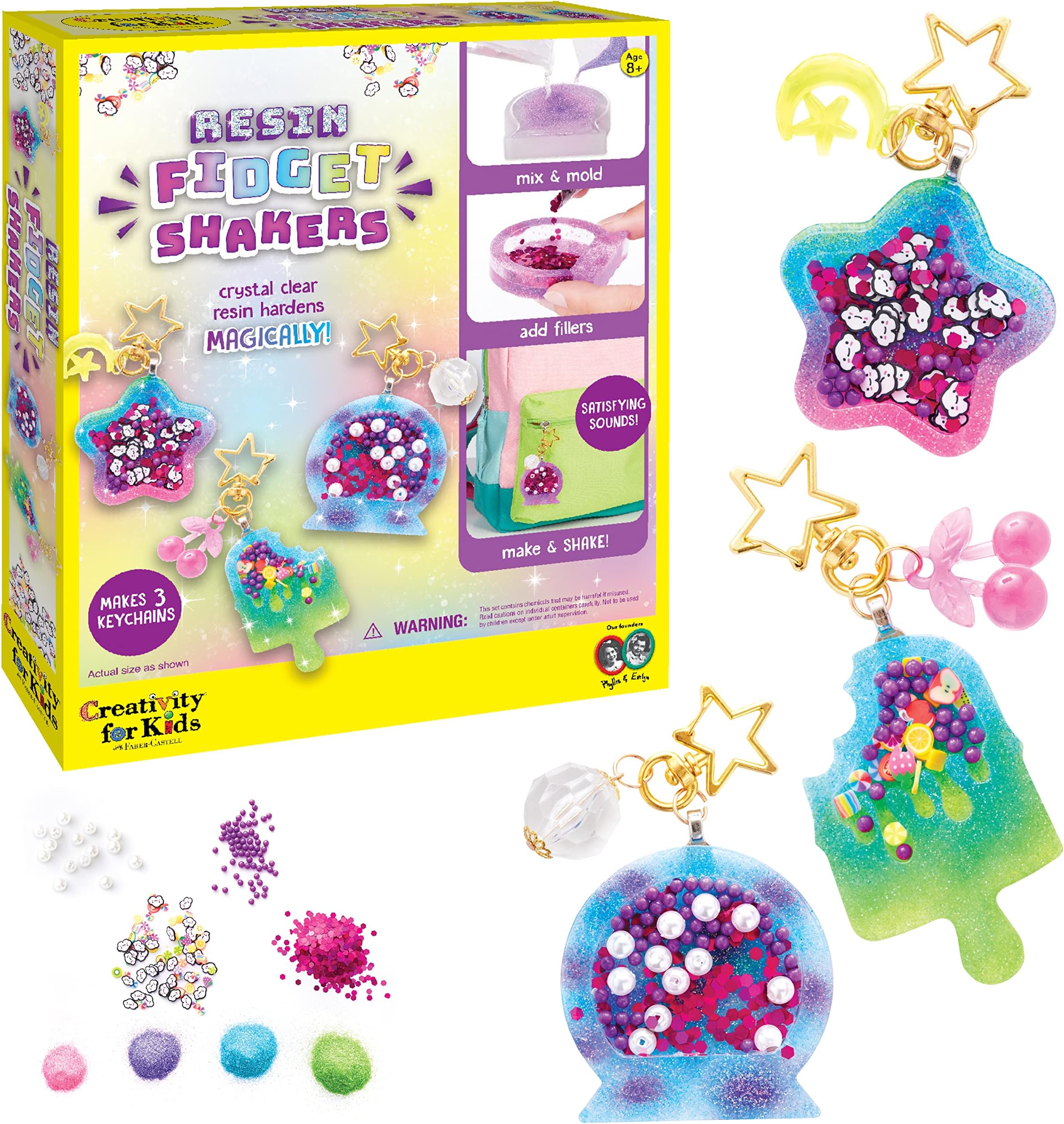 Creativity for Kids Resin Fidget Shakers - Create 3 Sensory Keychains, DIY Crafts for Kids (Ages 8+)