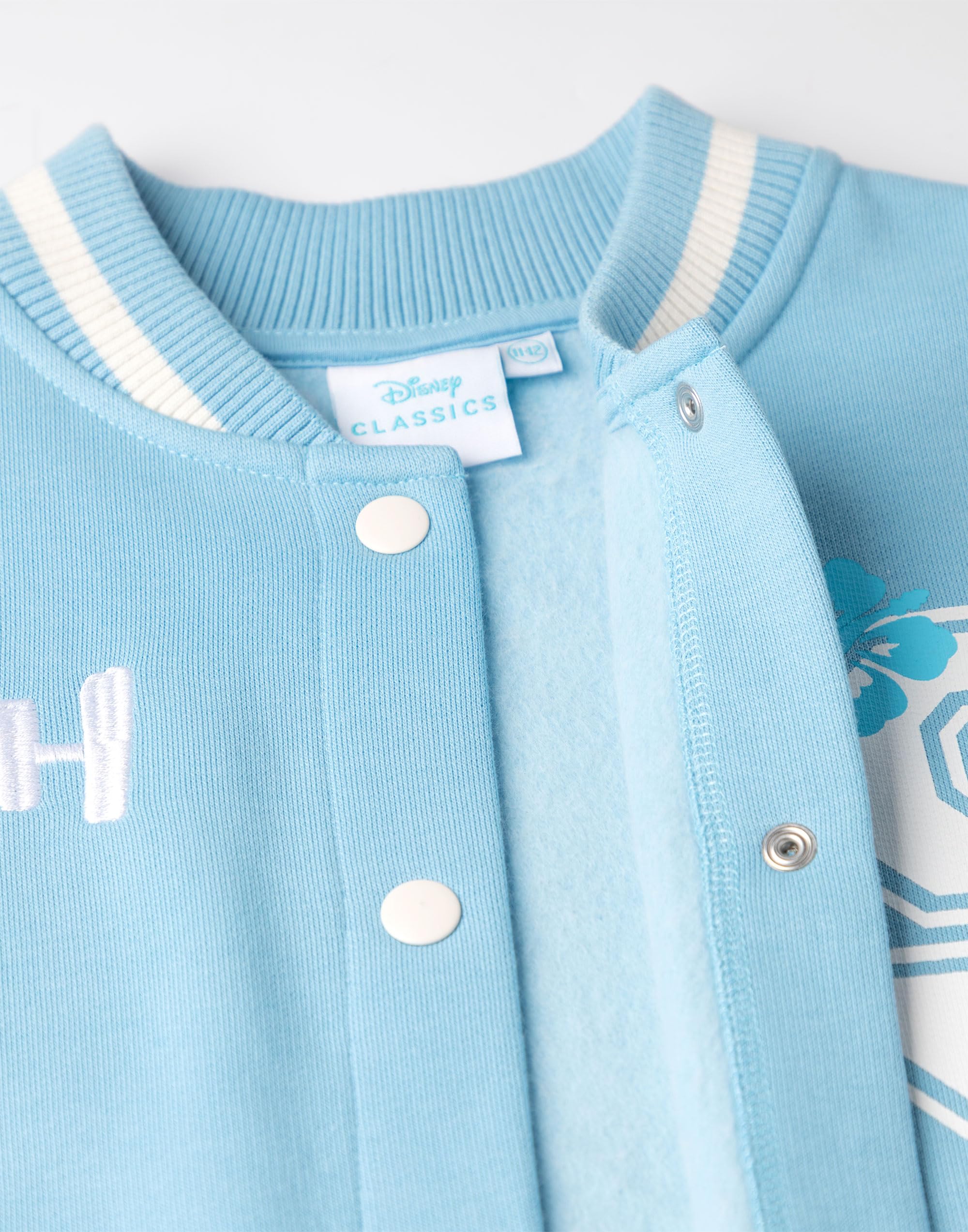 Disney Lilo et Stitch Filles Bleu Bomber Veste | Veste Varsity Streetwear avec Stitch Graphics | Vêtements décontractés à manches longues pour enfants