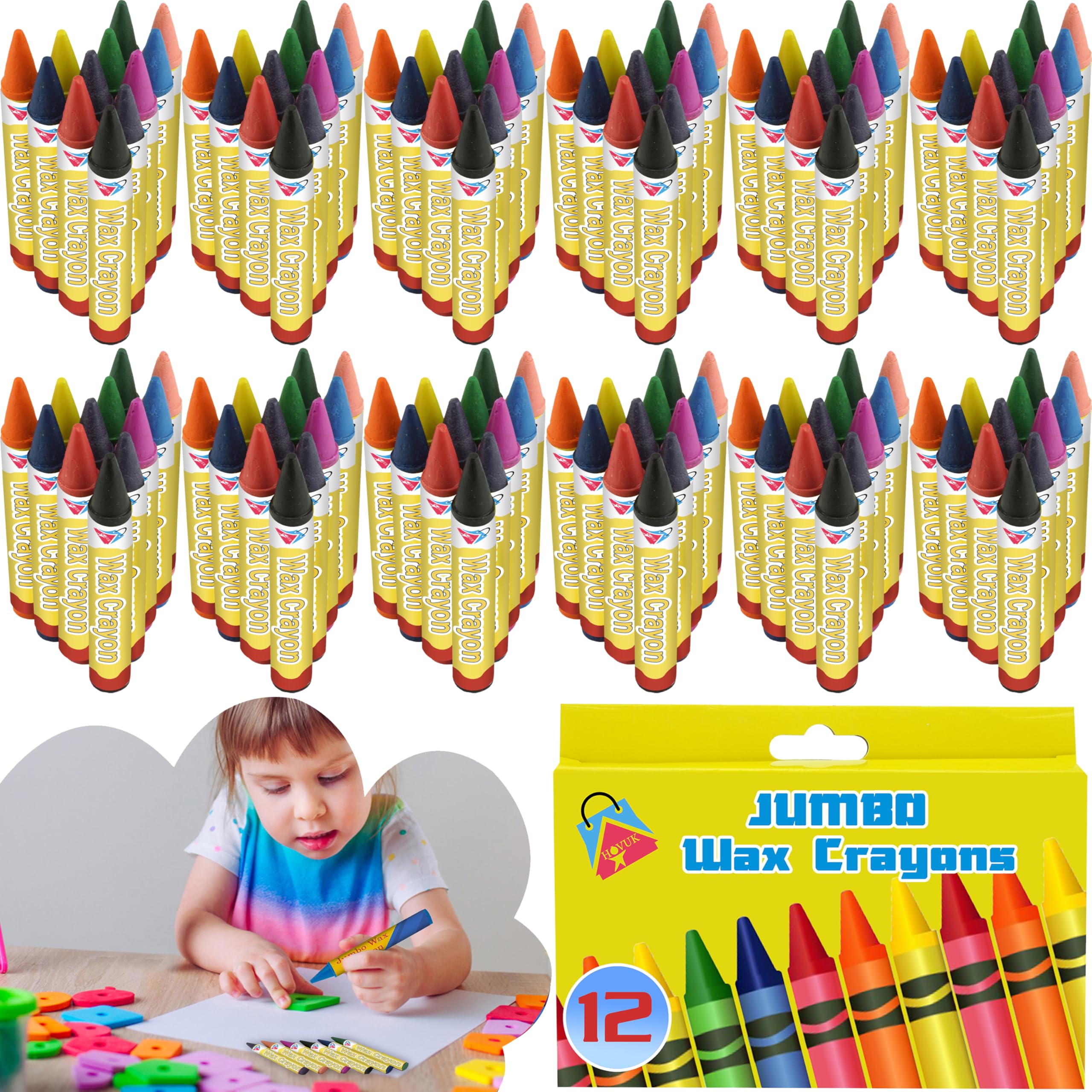 144Pcs Crayons (12 Packs x 12 Colors) – Non-Toxic, Vibrant Colouring Crayons for Kids, Artists and School Supplies – Bulk Crayon Set for Classrooms, Parties and Art Projects