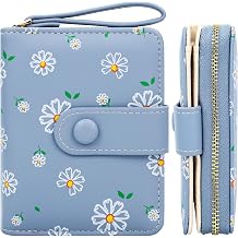 Farcauo Womens Wallet Cute Small Wallets for Women Blue Women's Wallet Kawaii Flower Card Wallets for Women Ladies