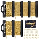 18k Gold Necklace Chains for Jewelry Making, 39.3 Feet 6 Rolls Bracelet Chains for DIY,6.5Feet Each Style, Gold Chain with Jump Rings/Lobster Clasps/Connectors