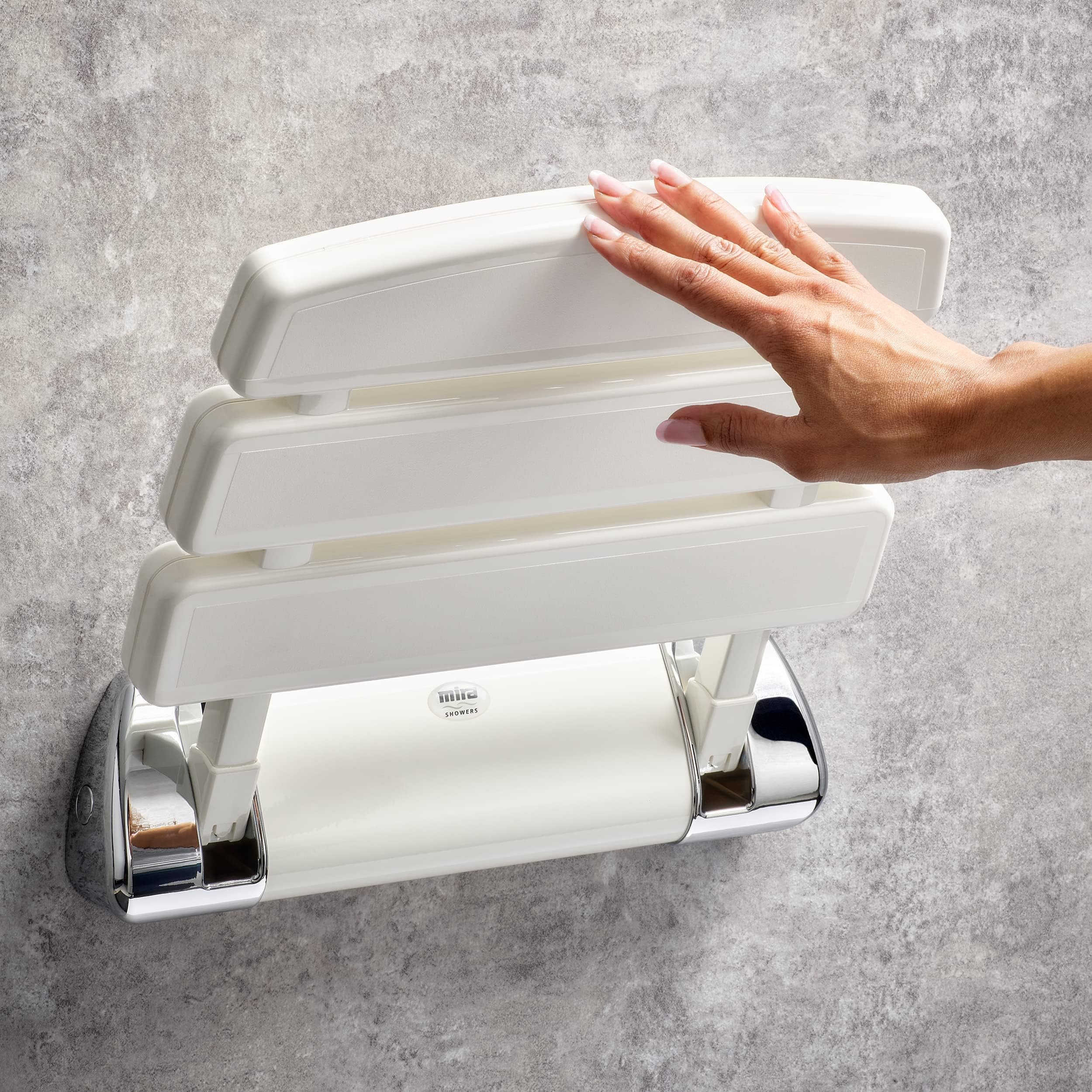 Mira Showers 2.1536.129 Asiento de ducha plegable montado en la pared, blanco/cromado