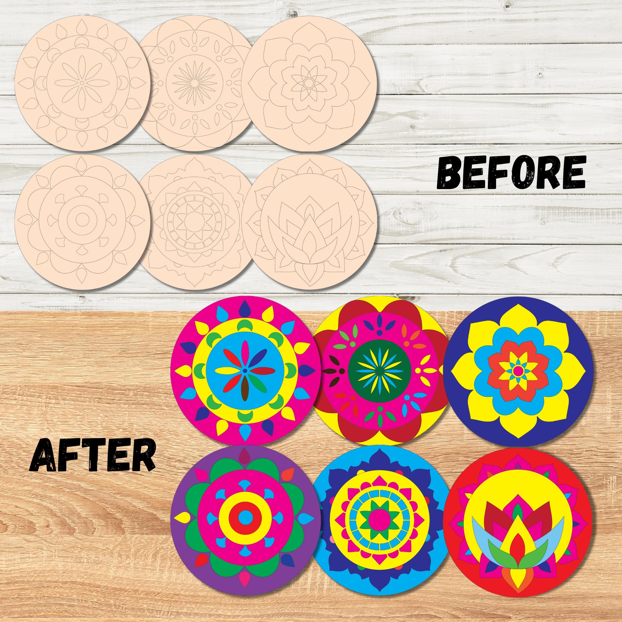 exploralearn Mandala Art Kit 6 Wooden Coaster with Stand- for Beginners -|Also Get Downloadable Art Sheets| Painting Set for Kids - Ideal Gift for Girls Ages 9-12 - DIY Craft Kit with Engineered Wood 1