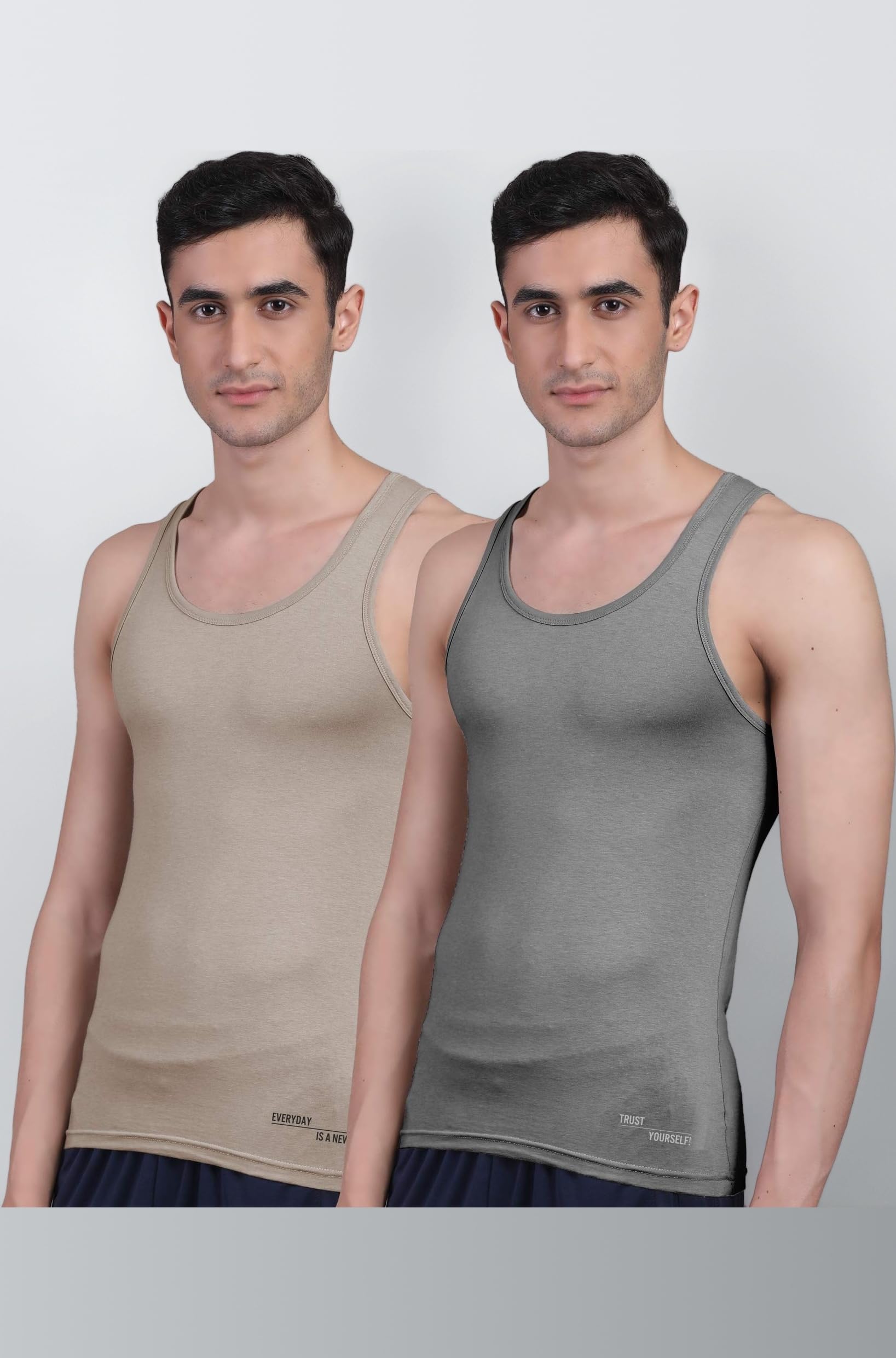 Vest for Men | Bamboo Sleeveless Super Soft Round Neck Gym Comfort Vests | Workout Regular Fit Innerwear | Breathable Sando with Long Hemline | Double Pack