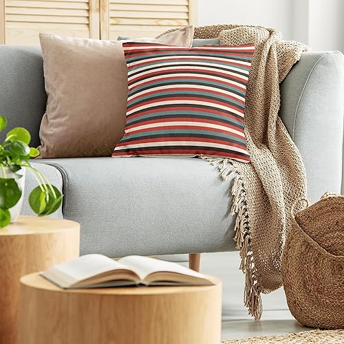 Miniatura 3 de Ambesonne Funda de cojín a rayas, patrón retro vintage de estilo geométrico de los años 60, estampado de líneas en tono rojo, negro, verde azulado y