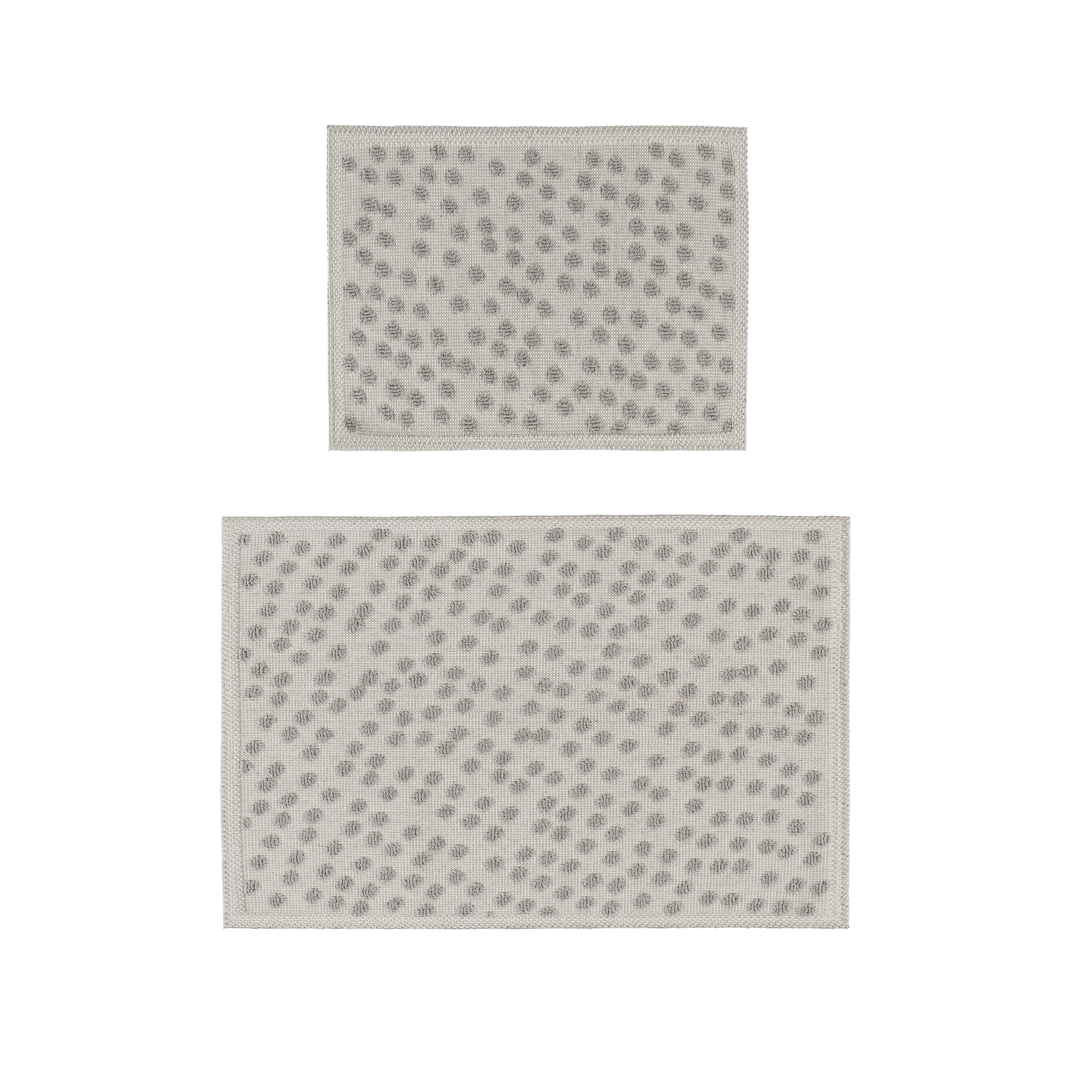 Ruglenza Bathroom Mat Set – 2 Piece Non Slip Cotton Bath Mats for Bathroom & Shower, Textured Loop Bath Rug Set, Quick Dry, Machine Washable, Easy Clean (Ecru/Grey-BK09, 50 x 120 CM)