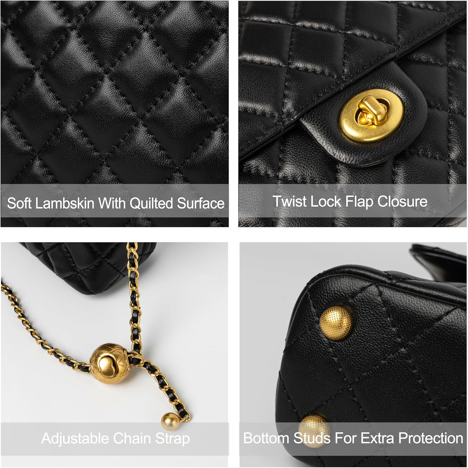 DORIS&JACKY Quilted Top Handle Satchel Purse for Women. Designer Lambskin Crossbody Shoulder Bag with Twist Lock Flap - Image 3