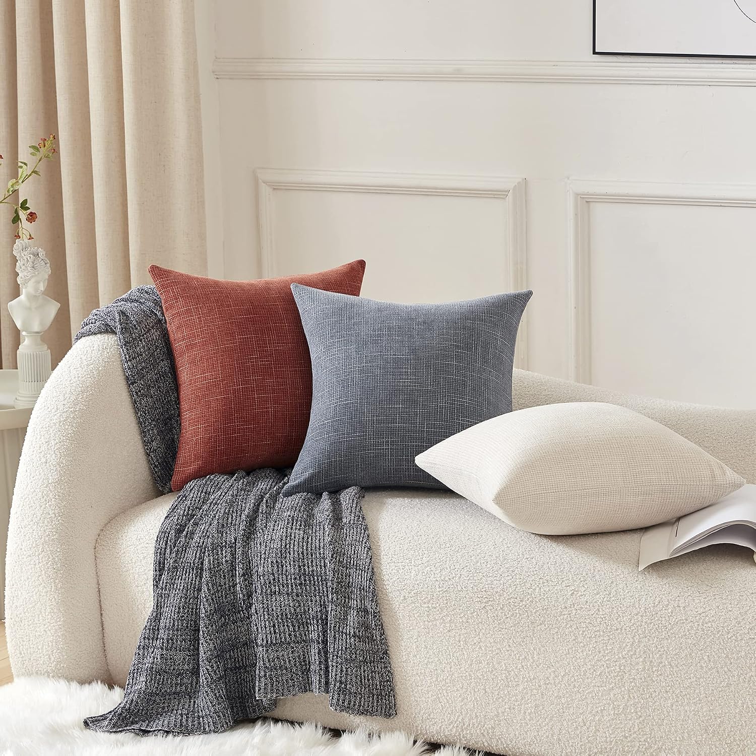 Anickal Rust Pillow Covers 20x20 Inch Set of 2 Rustic Farmhouse Chenille Decorative Throw Pillow Covers Square Cushion Case for Home Sofa Couch Decoration