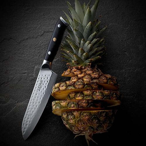 Miniatura 3 de Sasaki Takumi - Cuchillo Santoku japonés AUS-10 de acero inoxidable con funda de bloqueo, 7 pulgadas, color negro