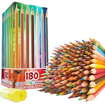 KreativeKraft KreativKraft Childrens Colouring Pencils Set 180 Pieces Colouring Pencils for Children Teenagers and Adults 30 Colours with Sharpener