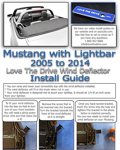 Miniatura 7 de Mustang Convertible 2005 to 2014 Love The Drive Wind Deflector Compatible with a CDC Lightbar, Saleen Lightbar, and Roush Lightbar are Also Known as