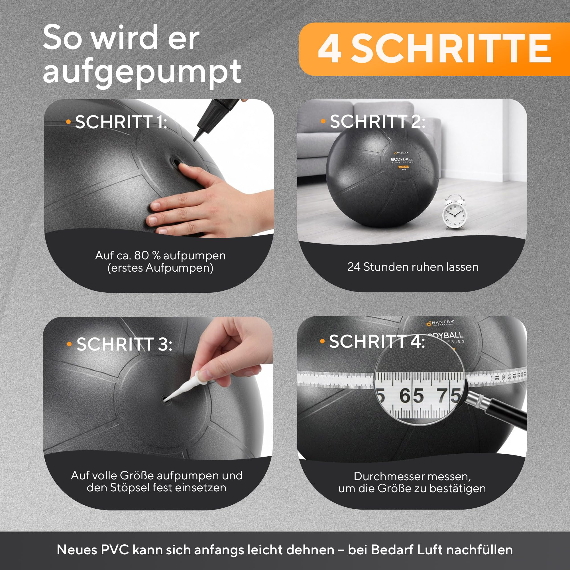 Gymnastikball – Anti-Burst Sitzball, Balance Ball für Schwangerschaft & Yoga - Pilates Ball für Büro & Rückentraining mit Pumpe