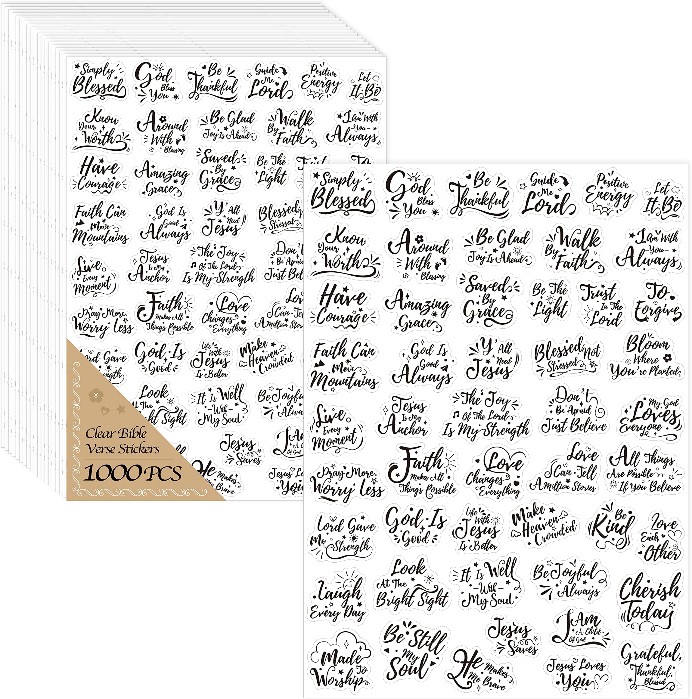 1000 PCS Bible Verse Stickers, Clear Inspirational Pray Stickers Encouraging Scripture Decals Jesus Christian Religious Faith Labels for Scrapbooks Bottles Computer Planner Diary Album Kids Adults