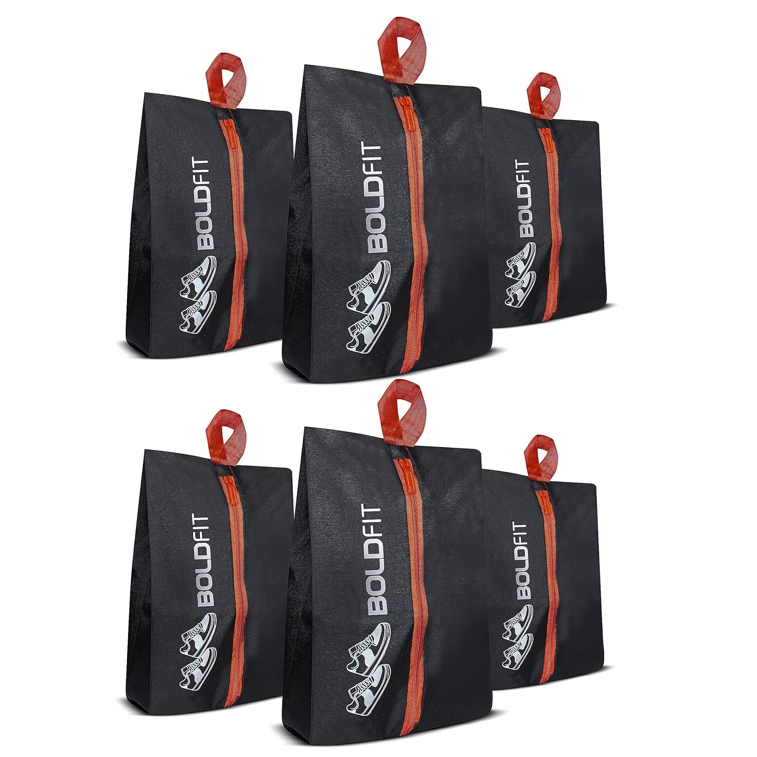 Boldfit Shoe Bag for Shoe with Zipper Organizer in Travelling Portable Shoe Cover for Dustproof Packing Shoe Bags Pouches Travel in Keeping Bag Organized Shoes Cover Vertical Shoe Bag -Pack of 6 Black