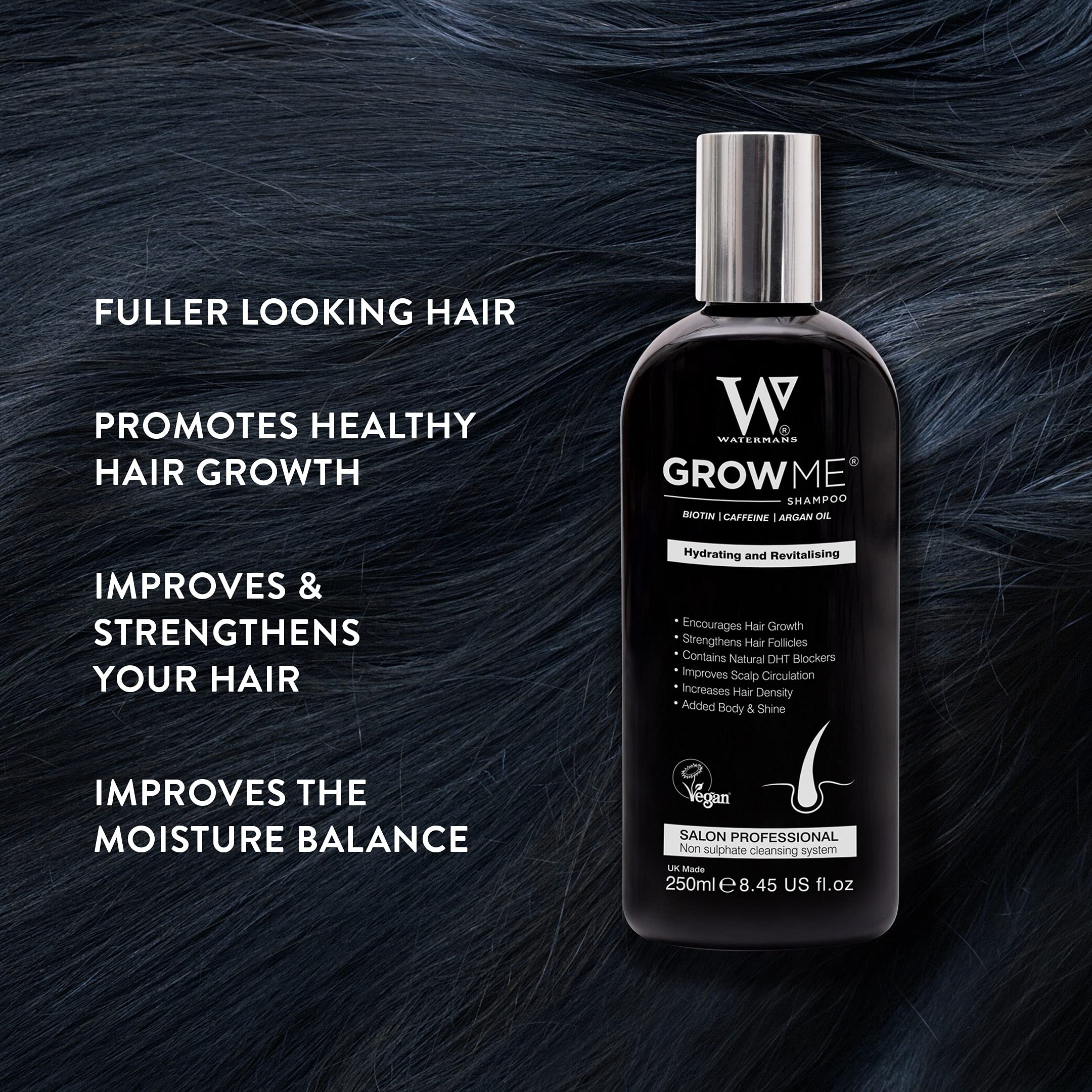 Watermans Grow Me Hair Growth Shampoo, UK Made Sulphate Free, Vegan