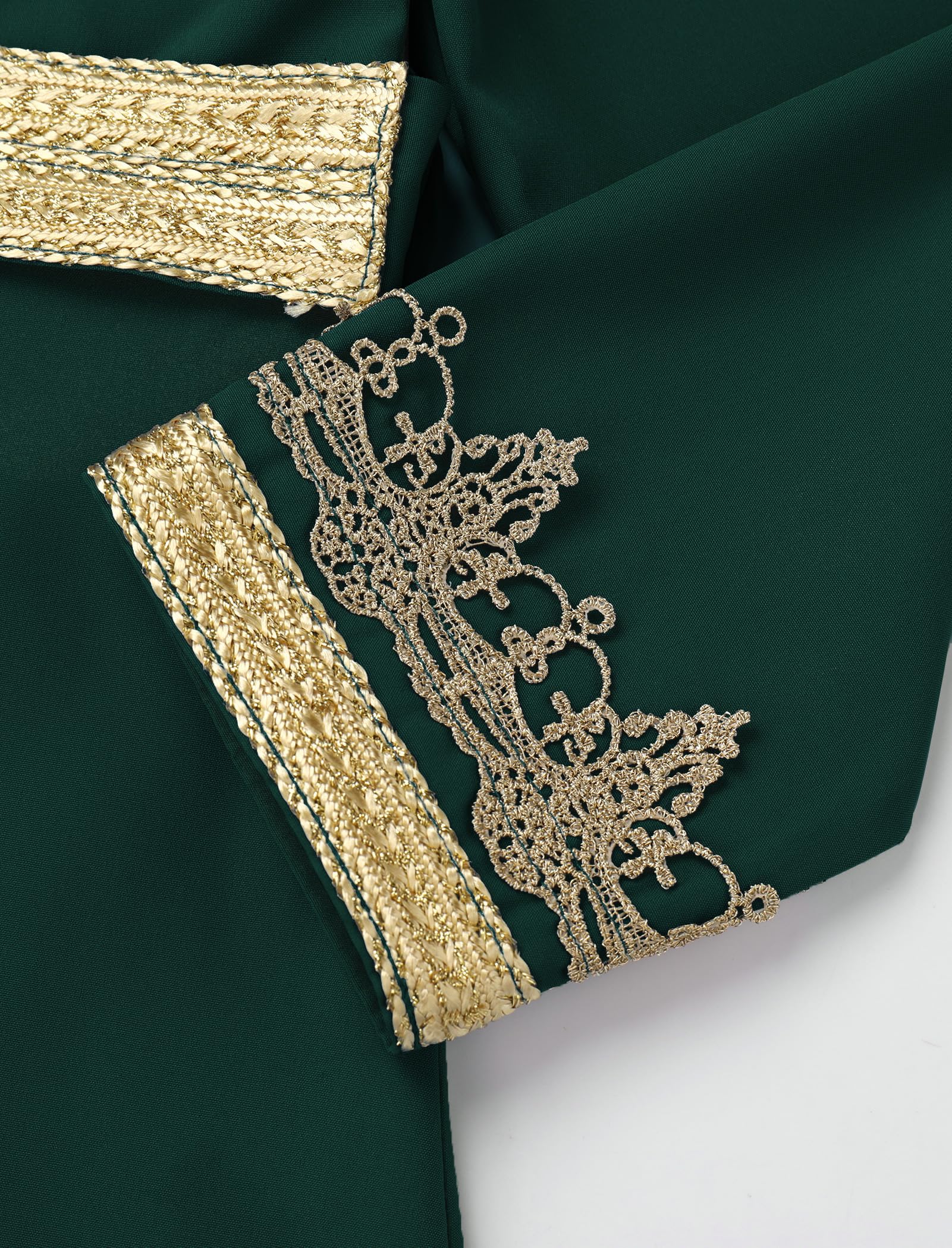 OBEEII Mädchen Muslimisches Ramadan Abaya Kinder Langarm V-Ausschnitt Spitze Gebetskleid Nahen Osten Arabisches Kaftan Kleid mit Gürtel