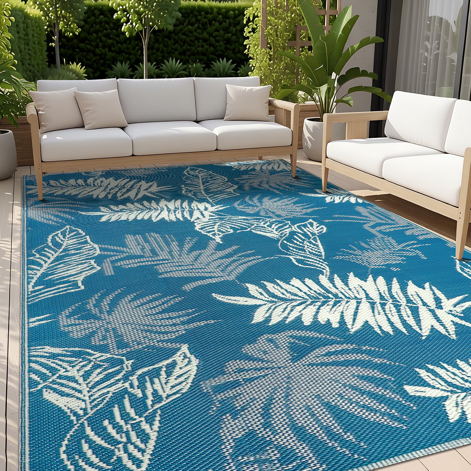IMIYOKU Outdoor Rug for Patio Waterproof 150x245cm Reversible Large Outdoor Rug, Portable Plastic Straw Rugs Indoor Area Rugs for Backyard Beach Balcony Deck Picnic Camping